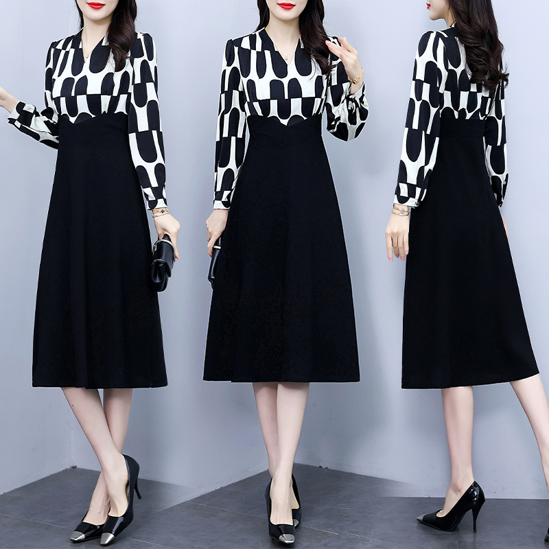 Slim Pseudo-two dress splice long dress for women