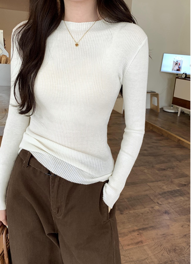 Casual half high collar sweater pullover slim tops