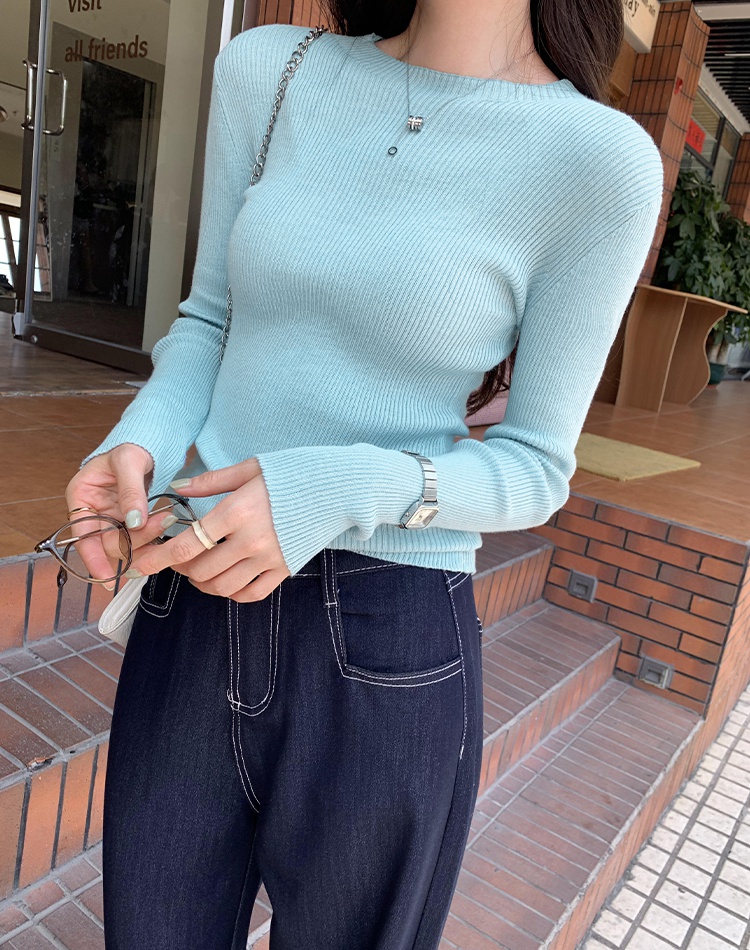 Casual half high collar sweater pullover slim tops