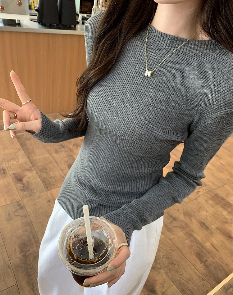 Casual half high collar sweater pullover slim tops