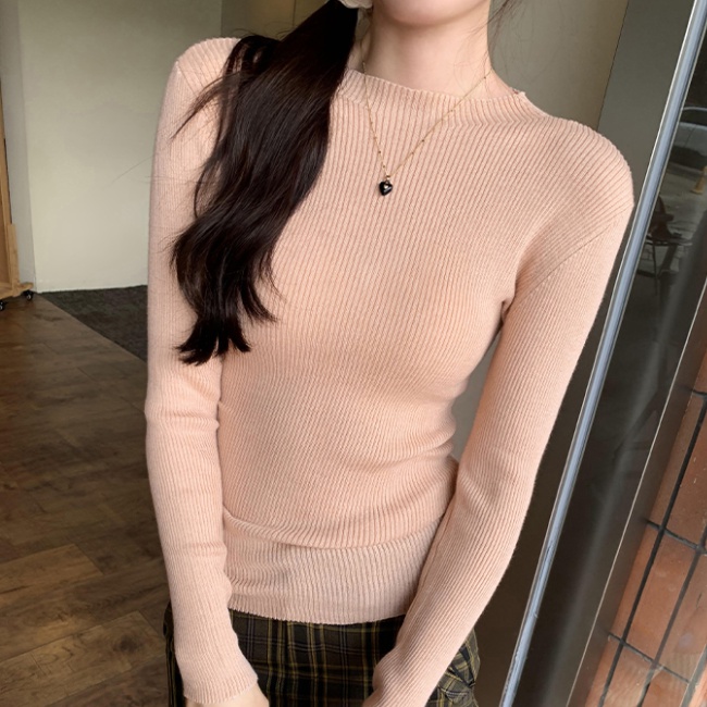 Casual half high collar sweater pullover slim tops