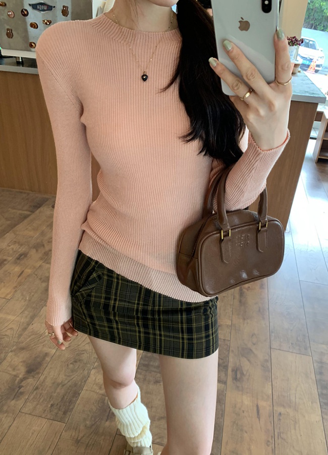 Casual half high collar sweater pullover slim tops