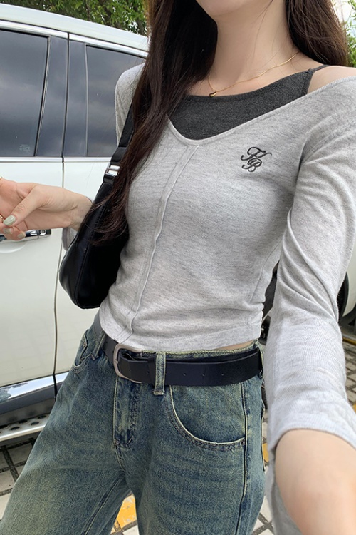 Long sleeve outside the ride short sweater slim sling tops