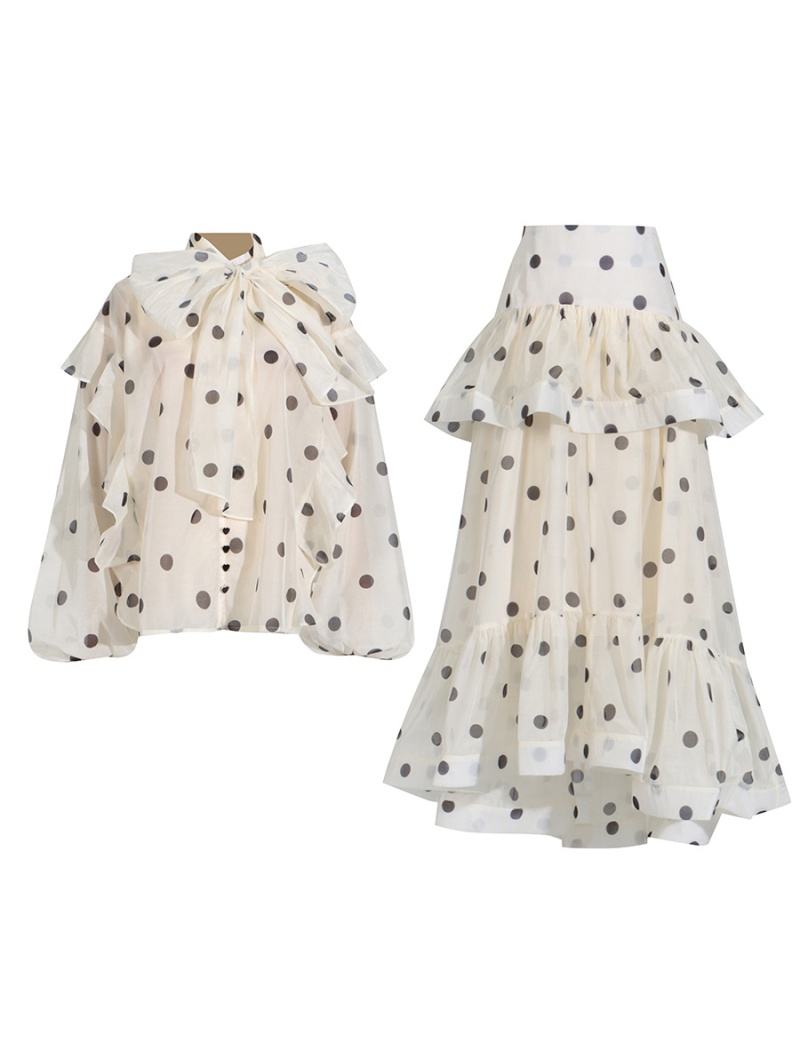 Polka dot tops lotus leaf edges skirt a set for women