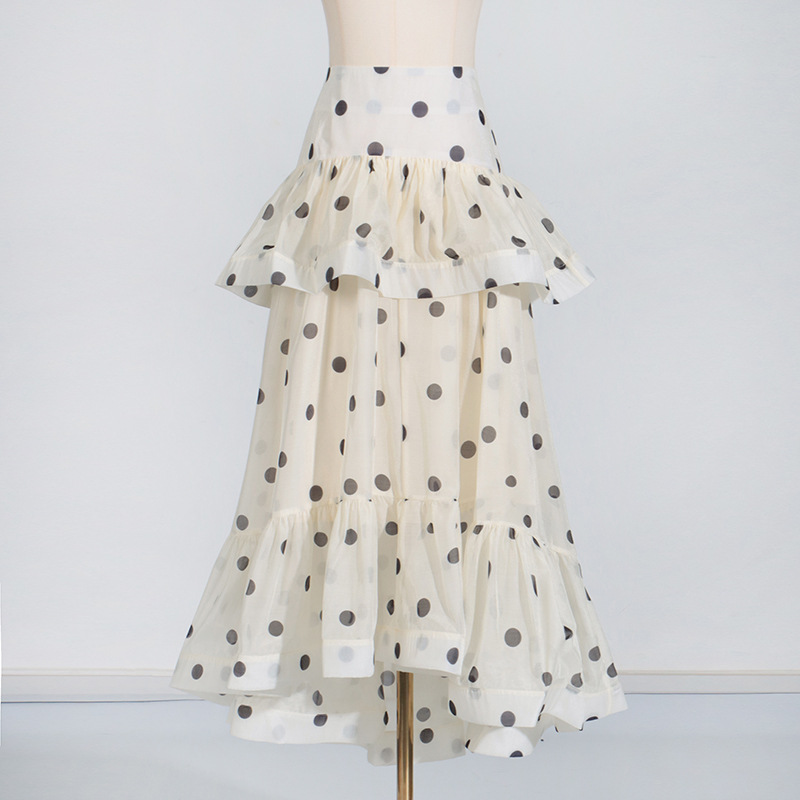 Polka dot tops lotus leaf edges skirt a set for women