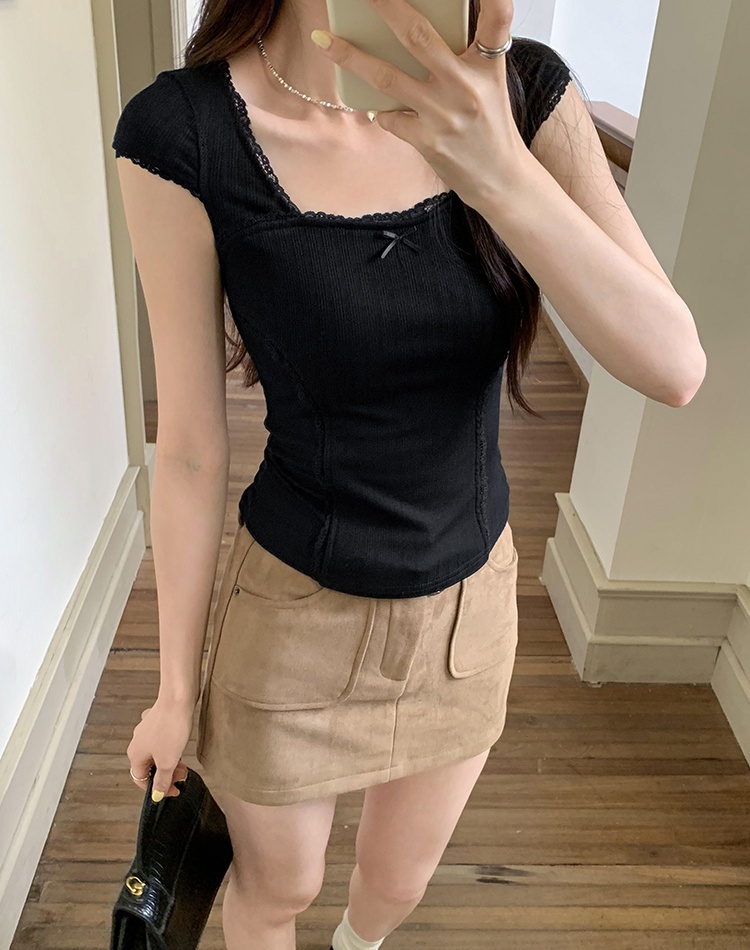 Slim lace summer tops short sleeve unique T-shirt for women