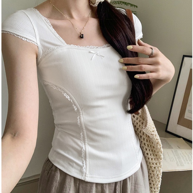 Slim lace summer tops short sleeve unique T-shirt for women