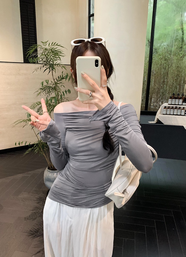 Flat shoulder tops long sleeve bottoming shirt for women