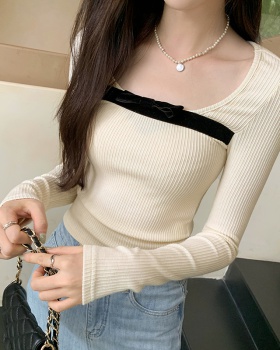 Slim velvet tops bow long sleeve bottoming shirt