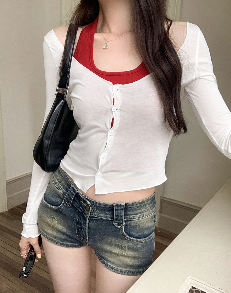 Spicegirl slim T-shirt low round neck spring tops for women