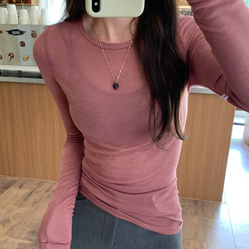 Sunscreen slim long sleeve tops all-match round neck T-shirt