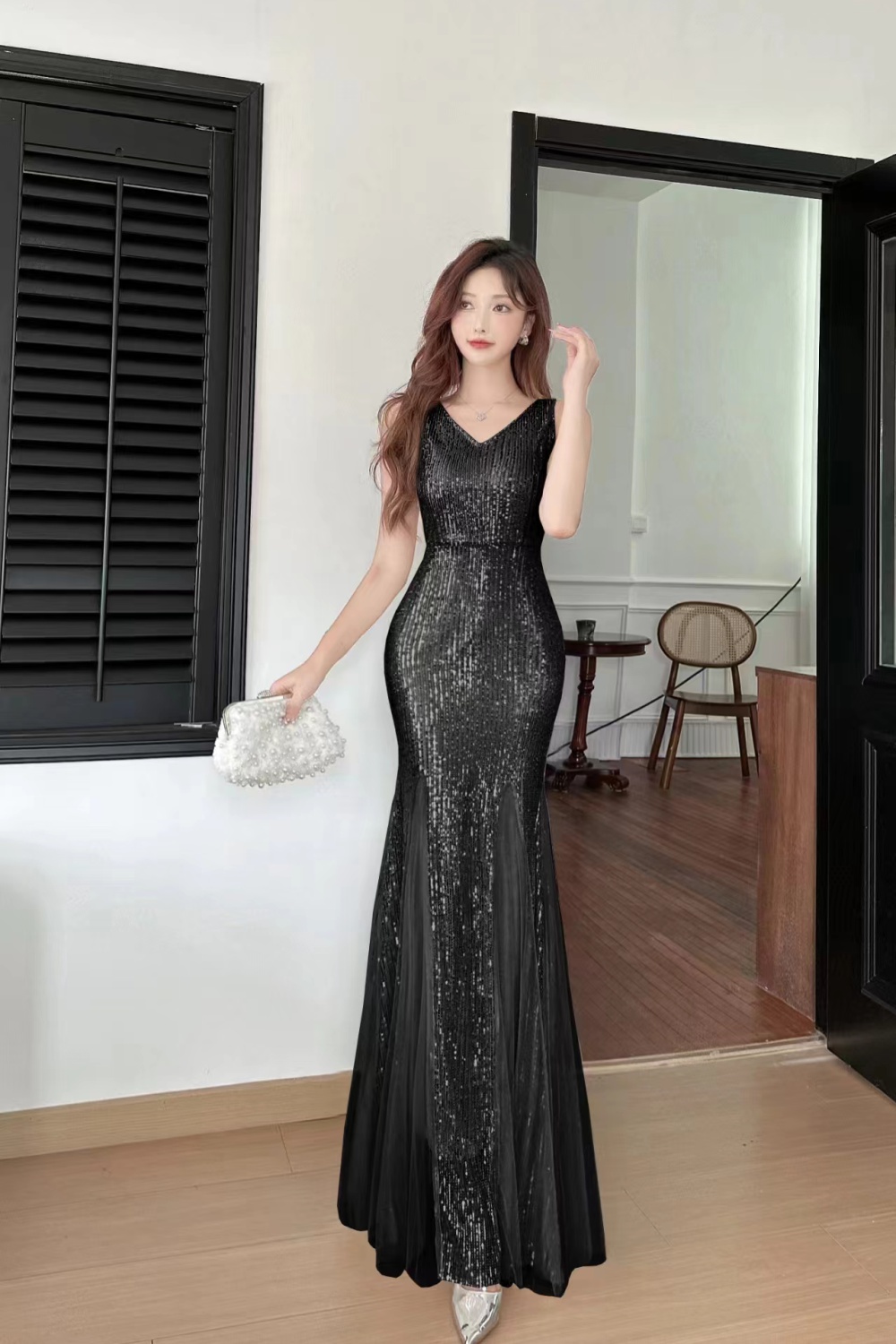 Wedding long bride formal dress autumn party dress