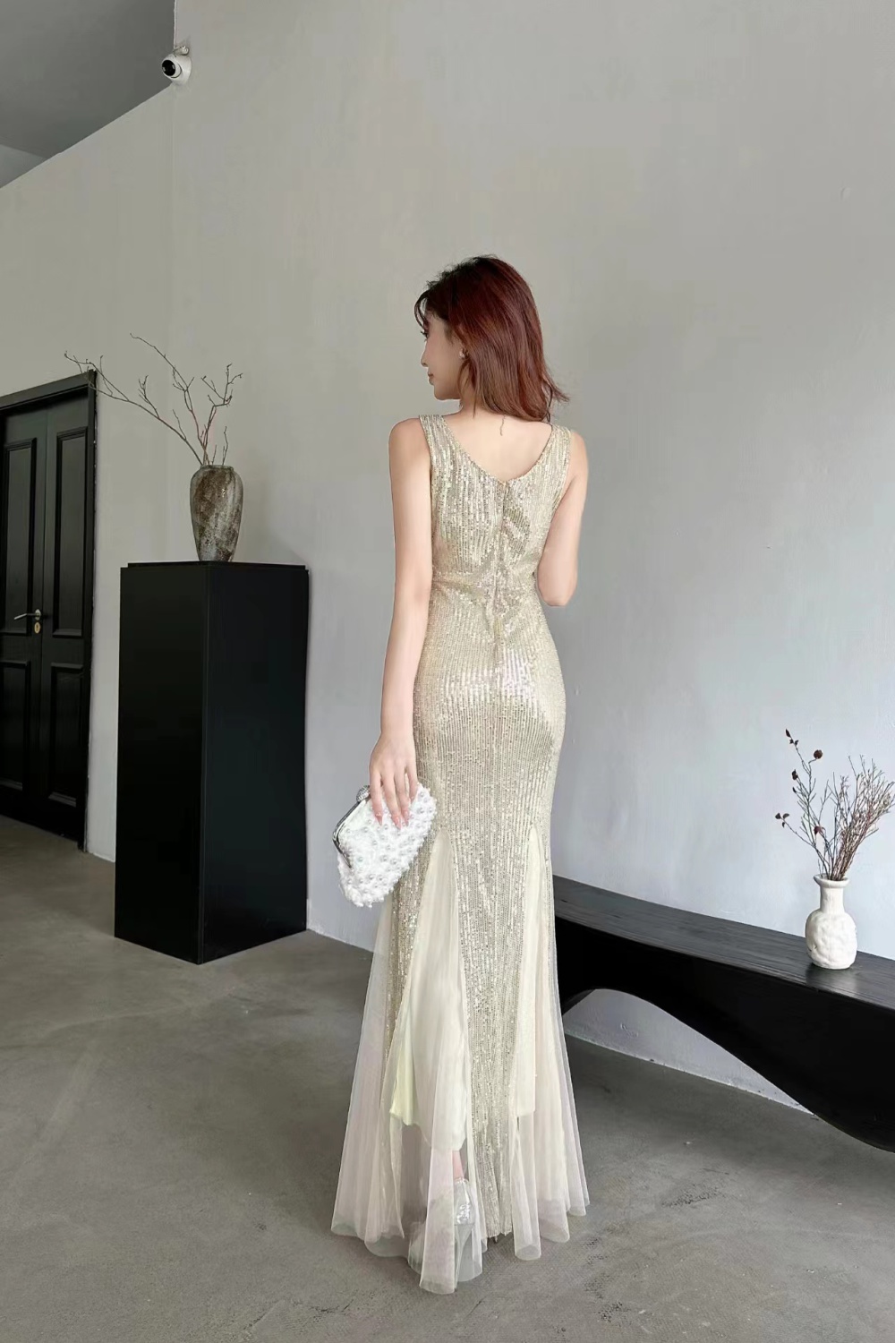 Wedding long bride formal dress autumn party dress