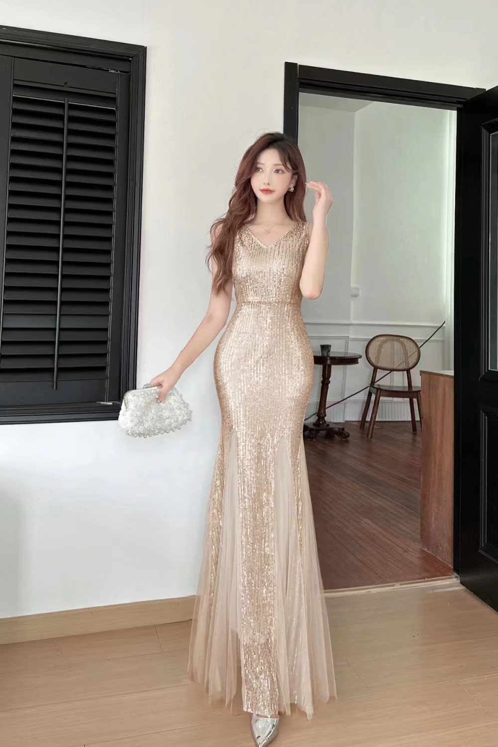 Wedding long bride formal dress autumn party dress