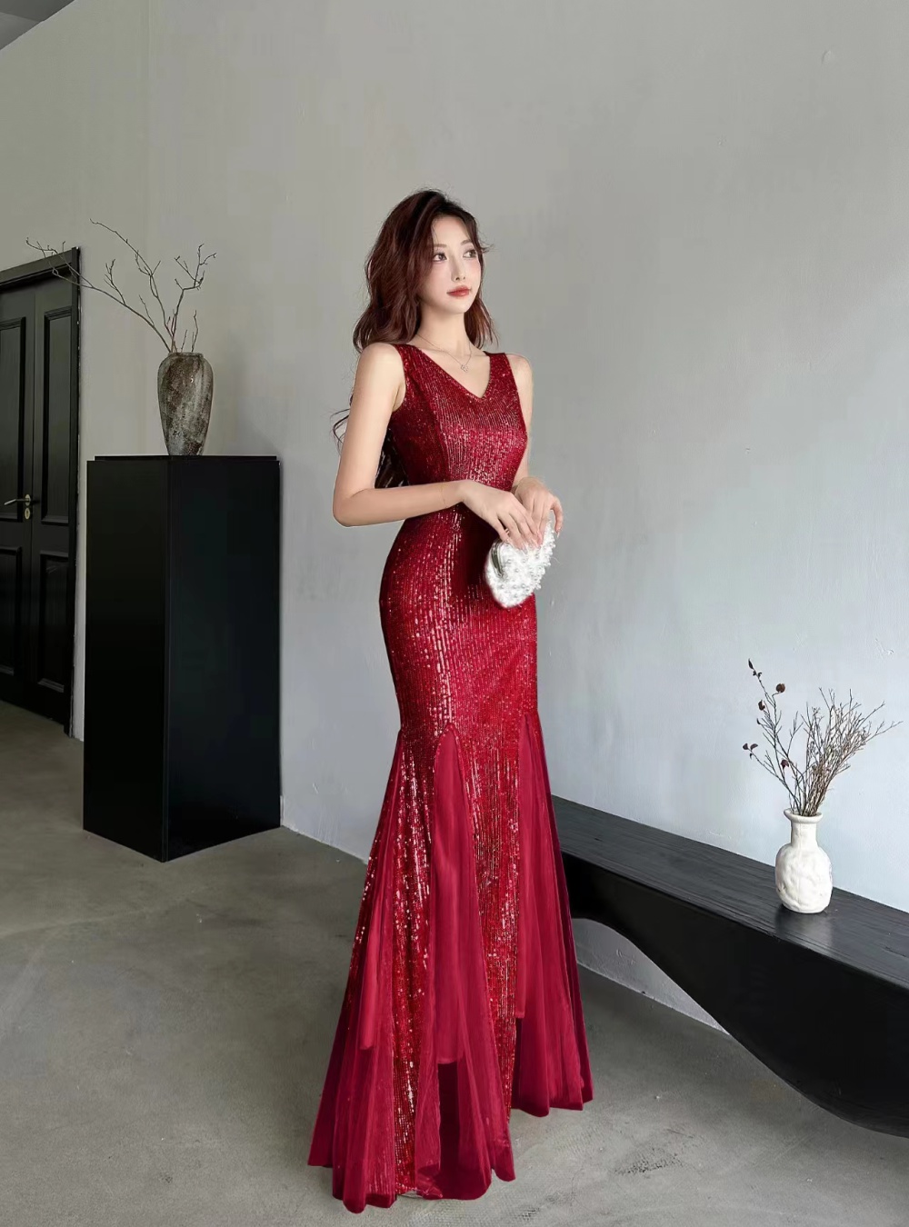 Wedding long bride formal dress autumn party dress