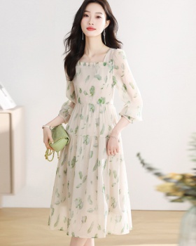 France style temperament dress puff sleeve long dress