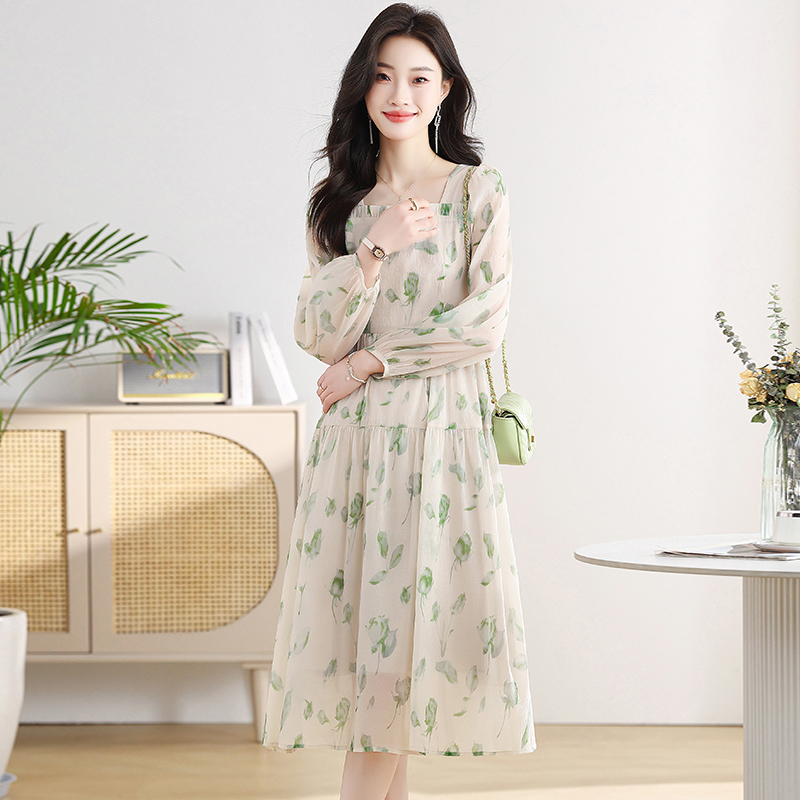 France style temperament dress puff sleeve long dress