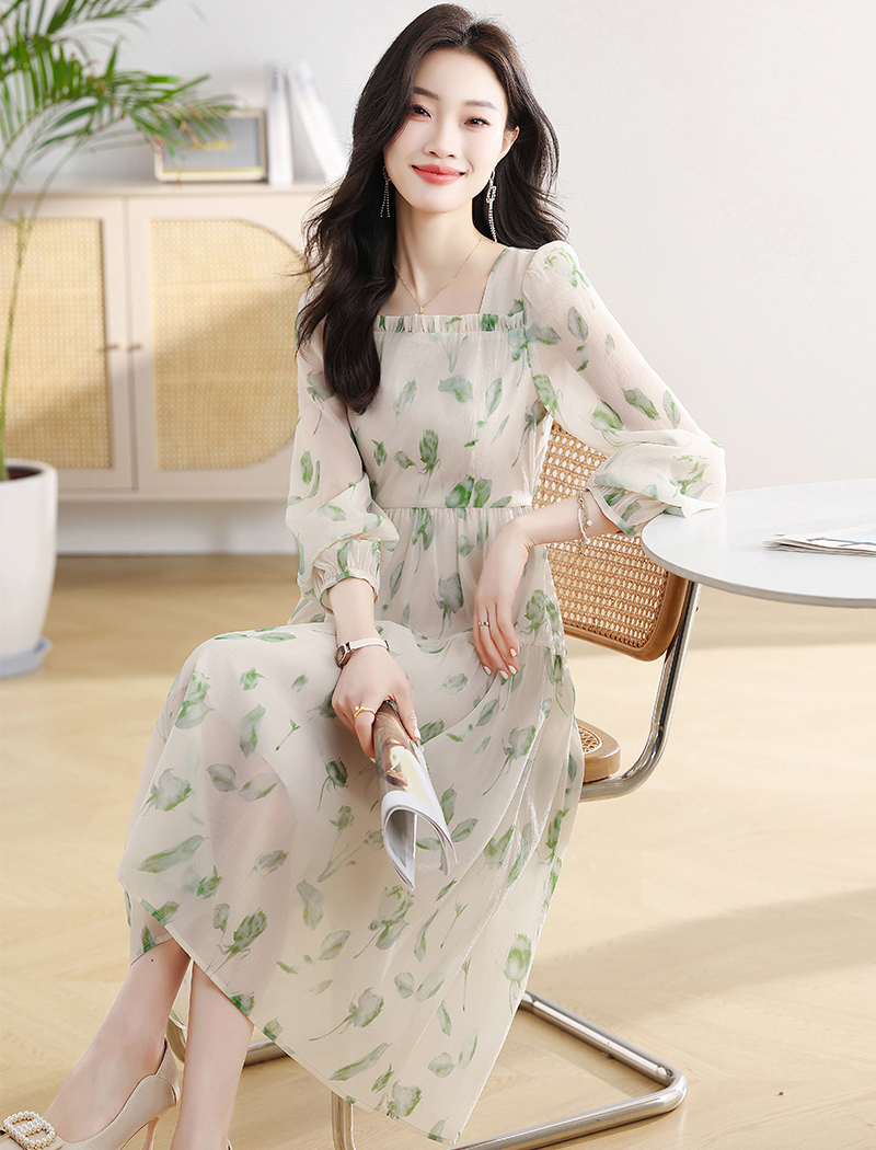 France style temperament dress puff sleeve long dress