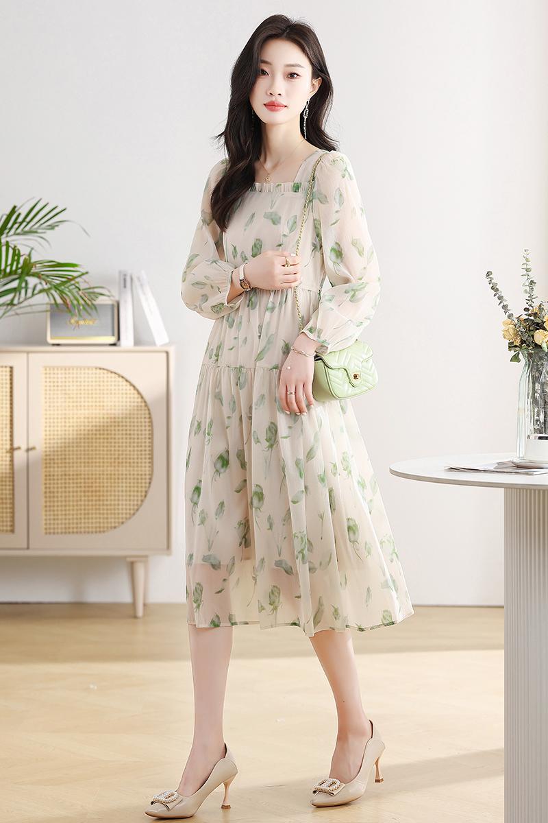 France style temperament dress puff sleeve long dress