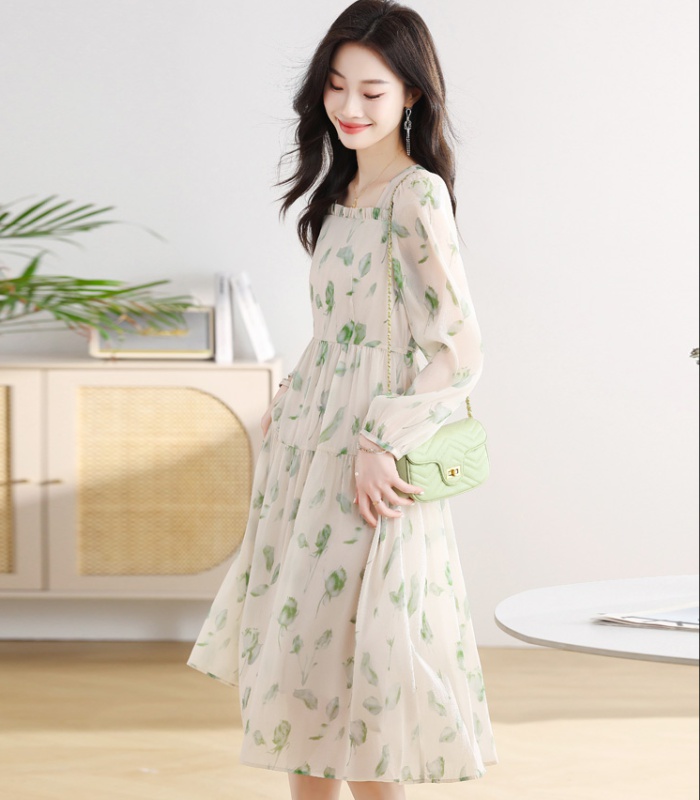 France style temperament dress puff sleeve long dress