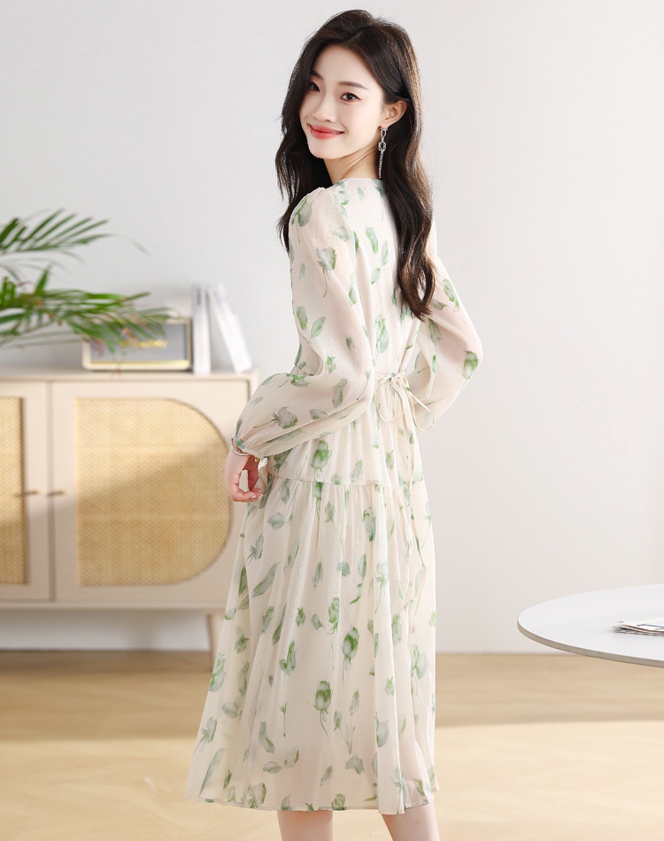 France style temperament dress puff sleeve long dress