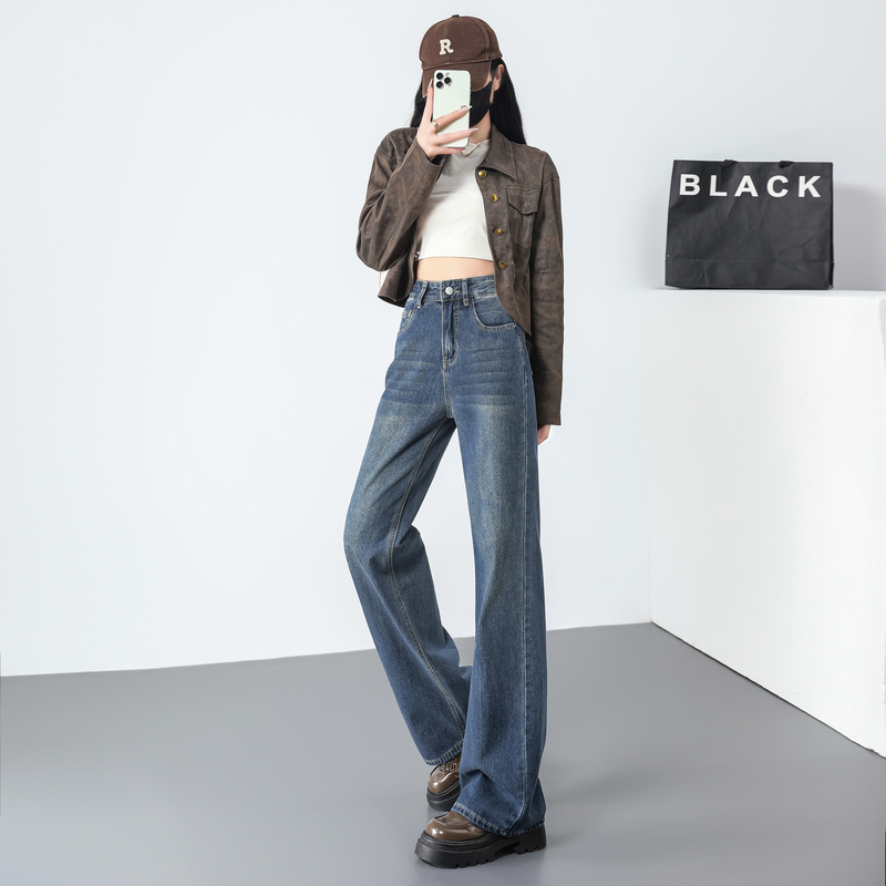 Blue mopping pants high waist retro jeans for women