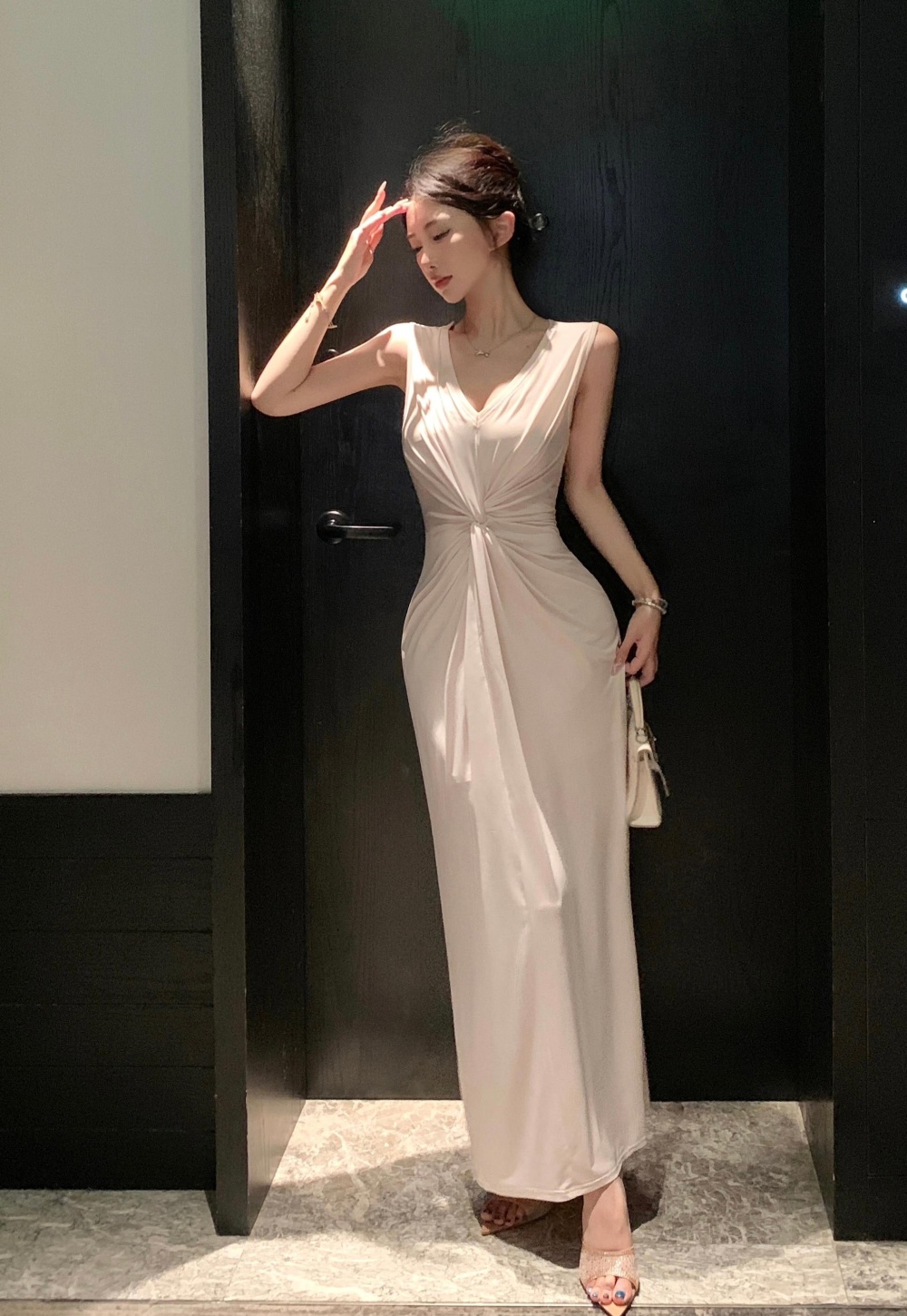 Summer slim V-neck vacation fold irregular dress