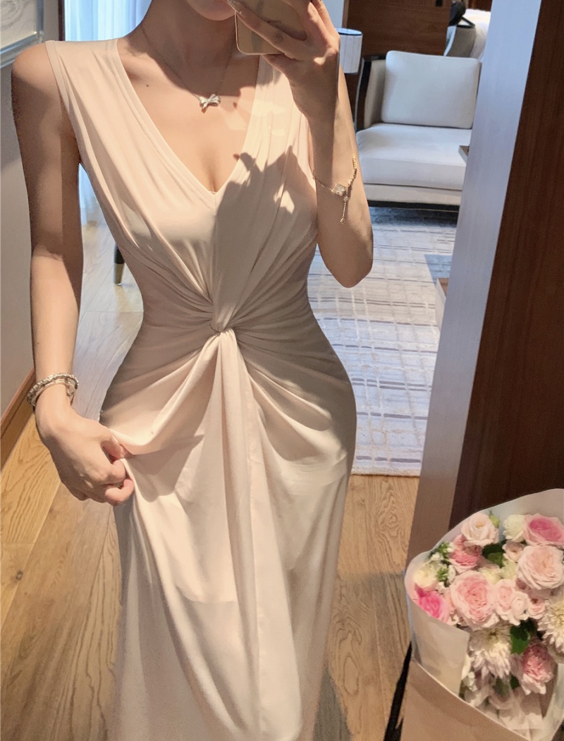 Summer slim V-neck vacation fold irregular dress