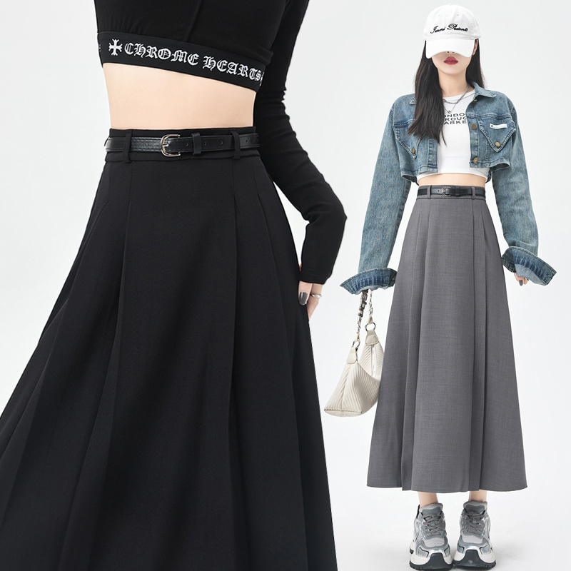 Pleated autumn skirt A-line long business suit for women