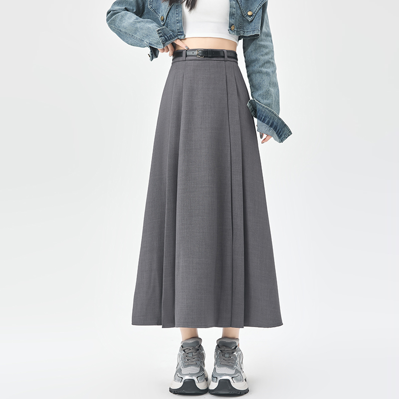 Pleated autumn skirt A-line long business suit for women