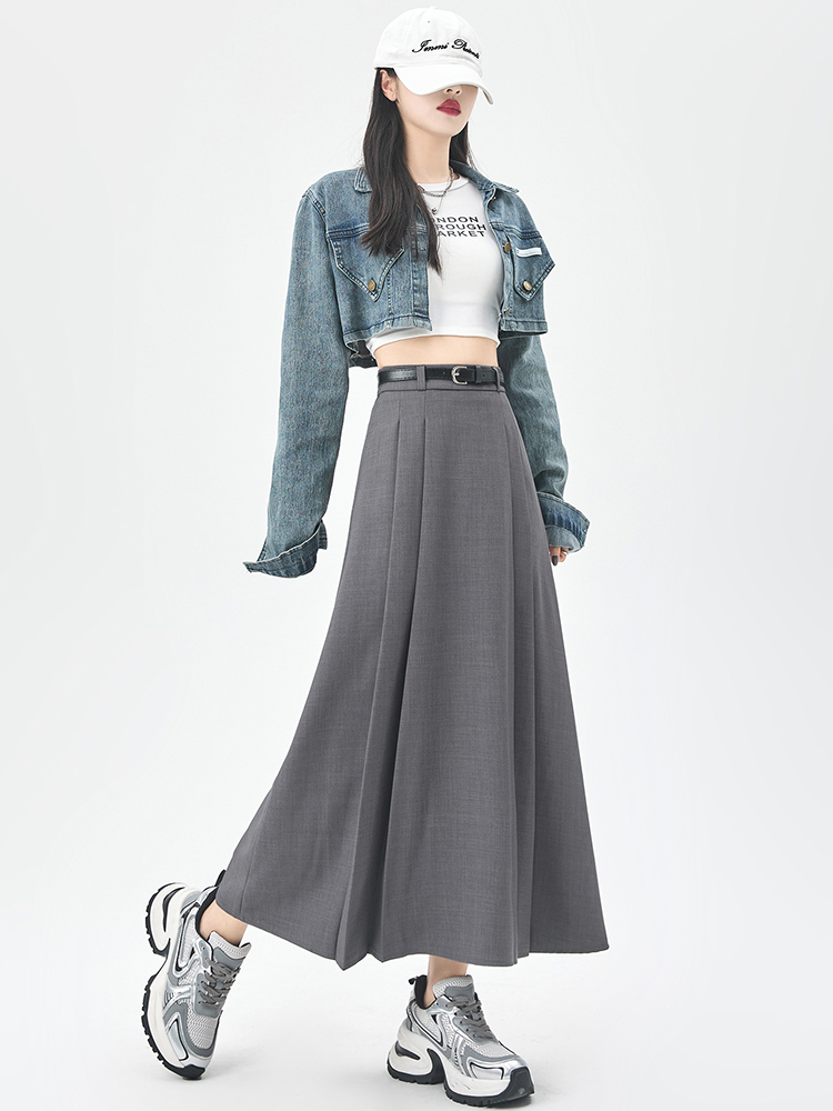 Pleated autumn skirt A-line long business suit for women