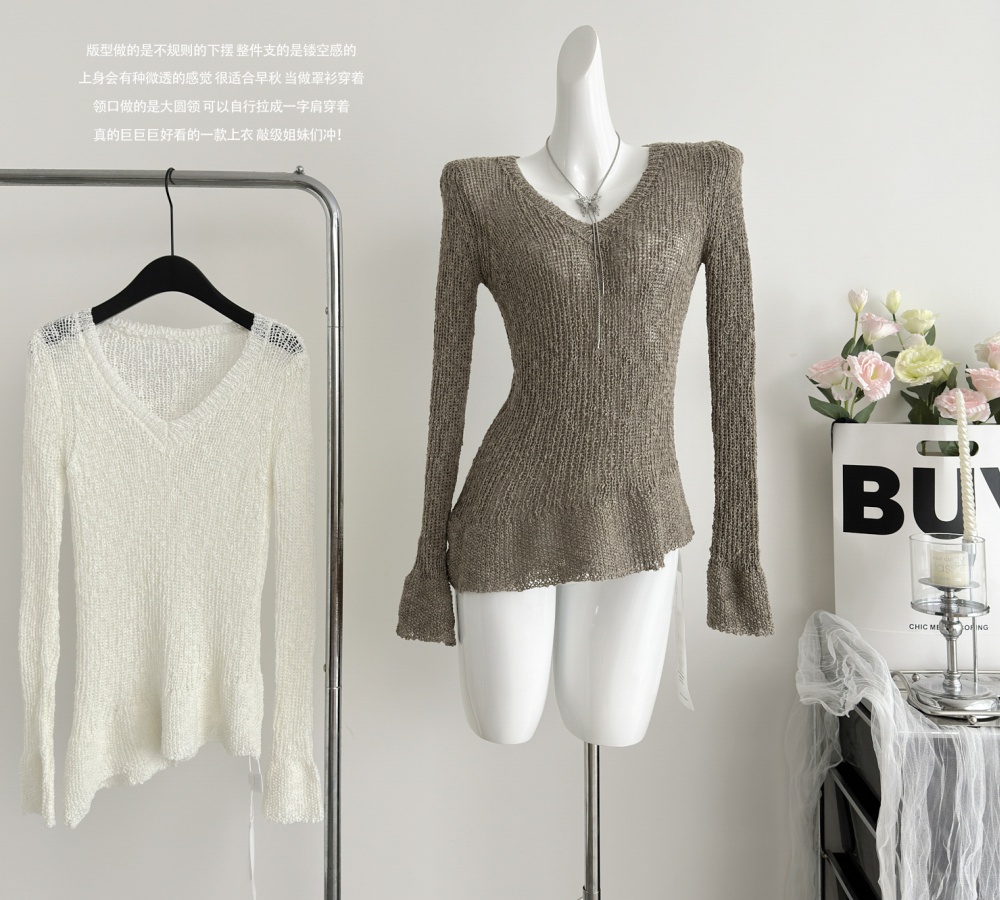 All-match long sleeve sweater hollow tops for women