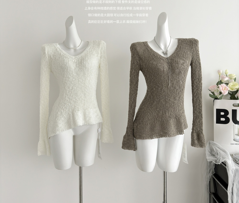 All-match long sleeve sweater hollow tops for women