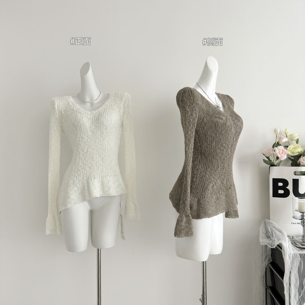 All-match long sleeve sweater hollow tops for women