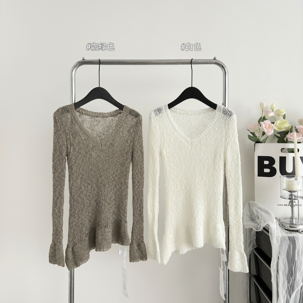 All-match long sleeve sweater hollow tops for women