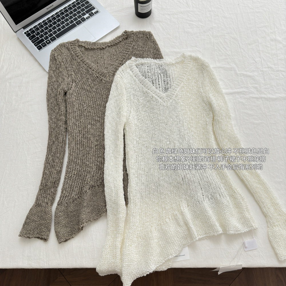 All-match long sleeve sweater hollow tops for women