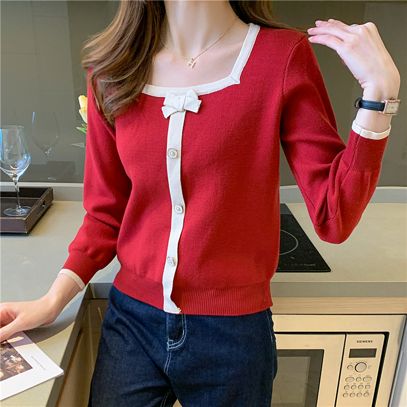 Korean style Western style long sleeve red sweater