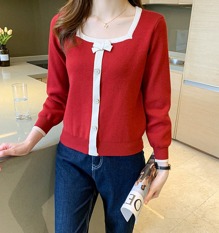 Korean style Western style long sleeve red sweater