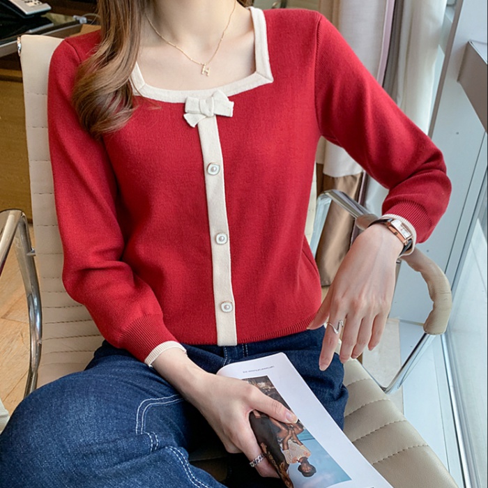 Korean style Western style long sleeve red sweater