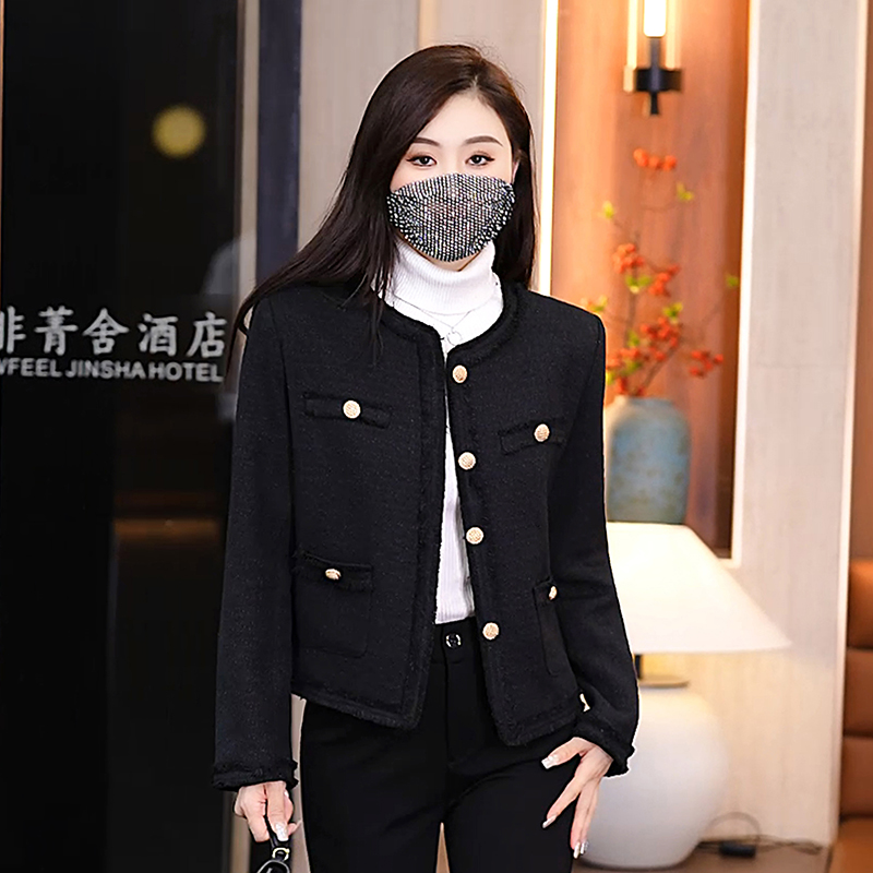 Temperament spring and autumn jacket black coat for women