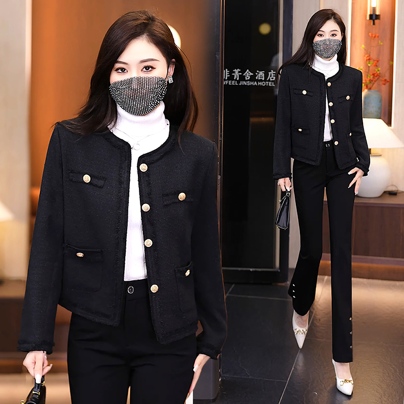 Temperament spring and autumn jacket black coat for women