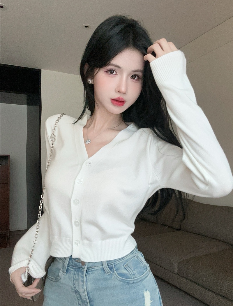 V-neck thin tops autumn bottoming shirt