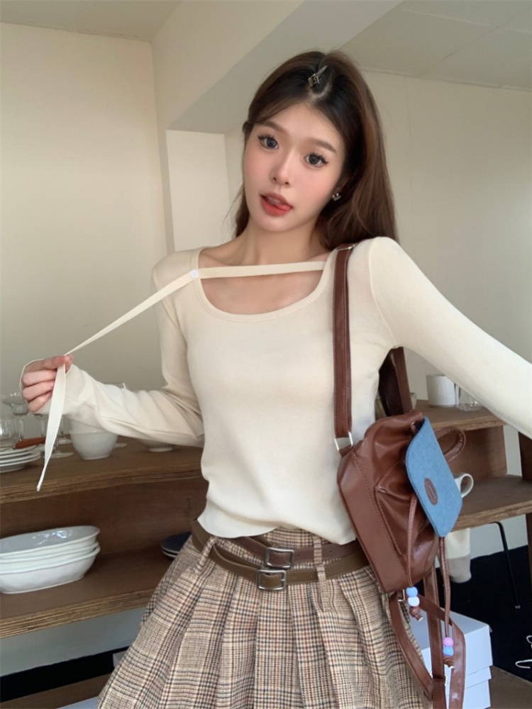 Slim stripe bottoming shirt bandage sweater