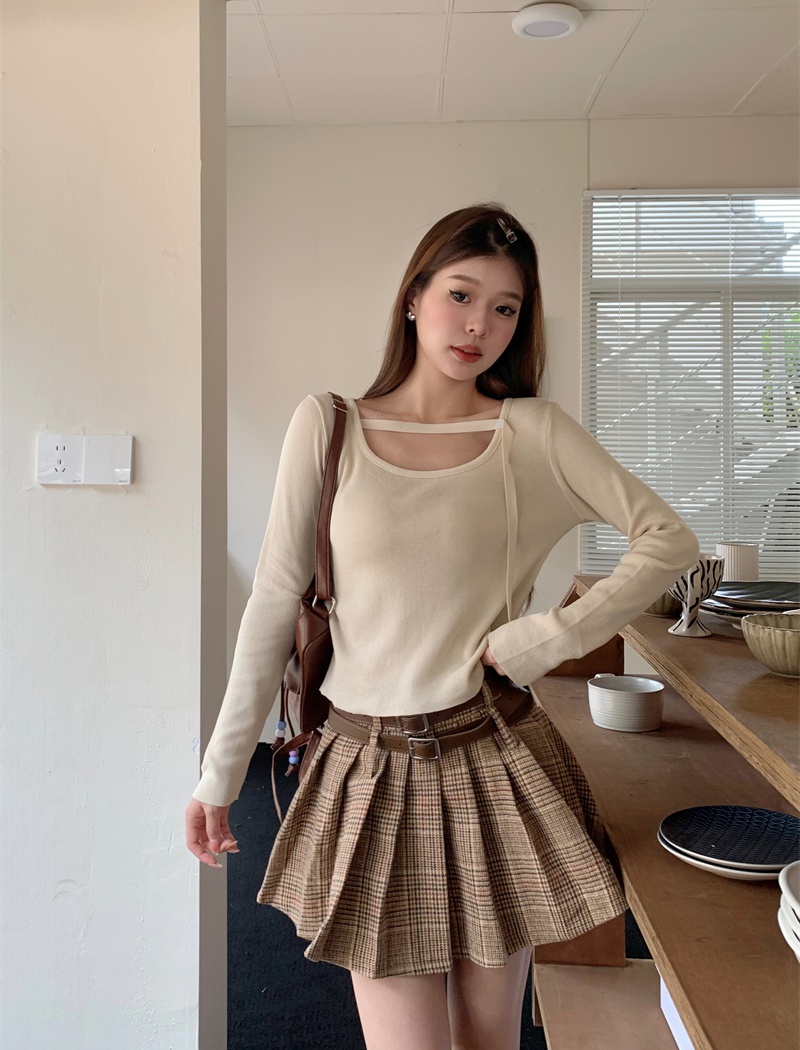 Slim stripe bottoming shirt bandage sweater