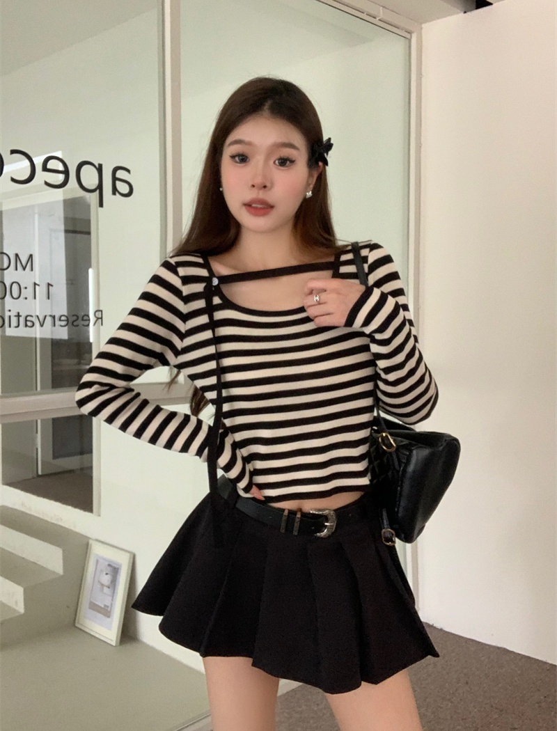 Slim stripe bottoming shirt bandage sweater