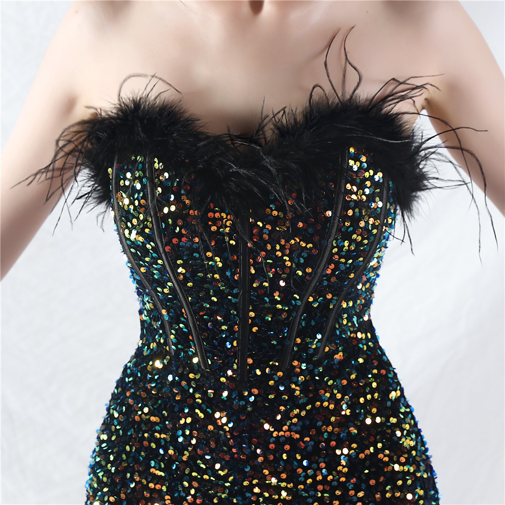 Court style evening dress ostrich hair waistcoat