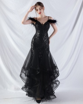 Sequins splice show gauze colors hard evening dress