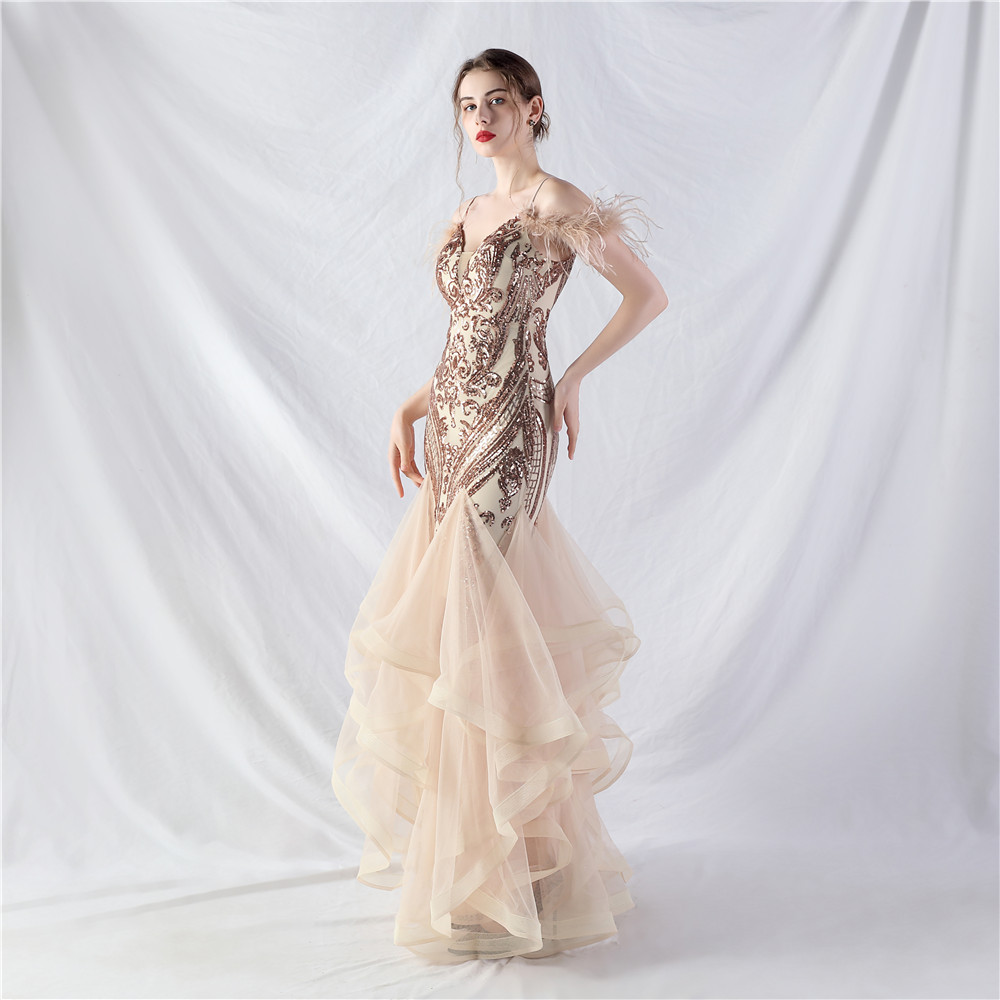 Sequins splice show gauze colors hard evening dress