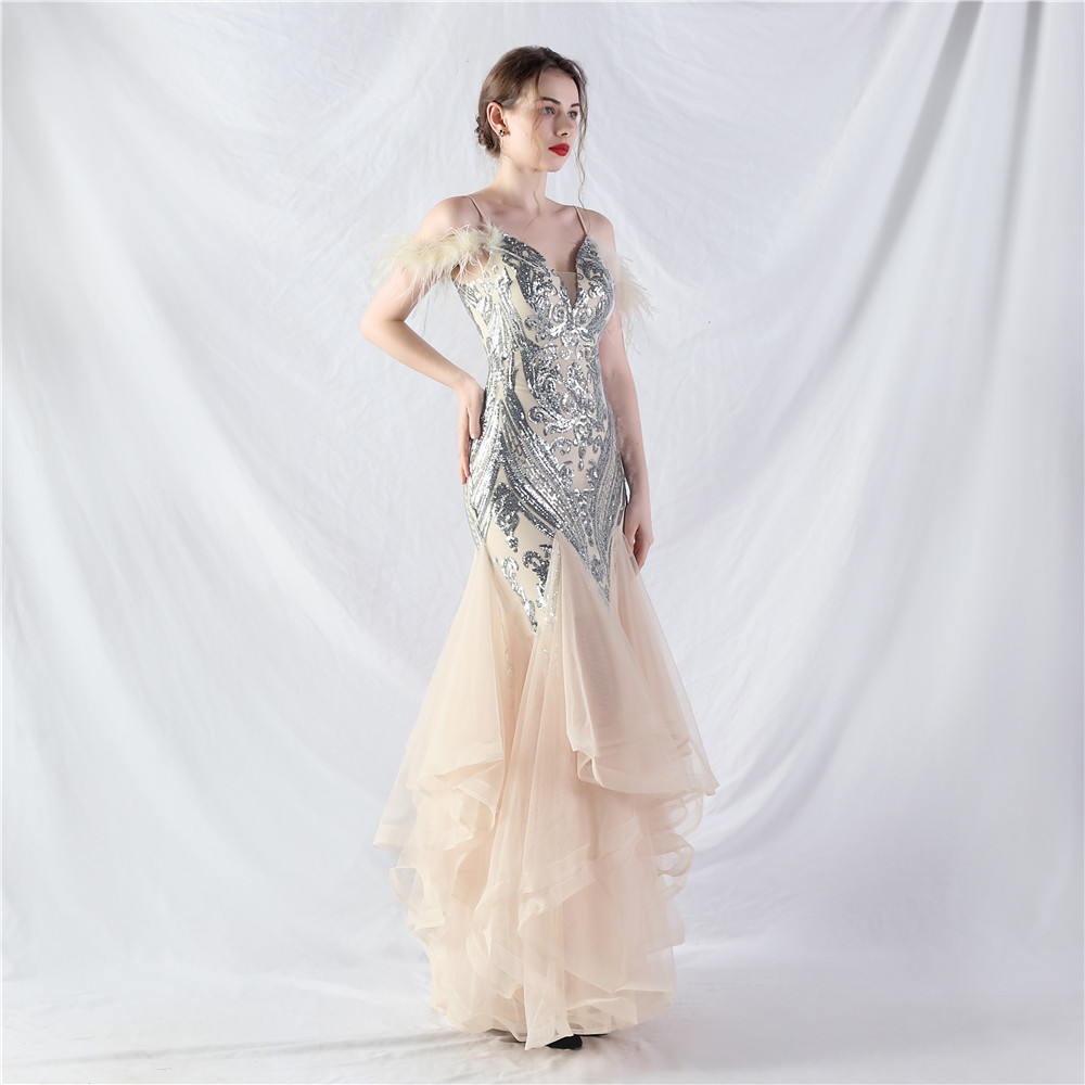 Sequins splice show gauze colors hard evening dress