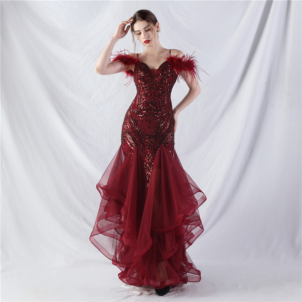 Sequins splice show gauze colors hard evening dress